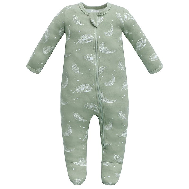 Owlivia Organic Take Me Home Outfit Set, Newborn Baby Boy Girl Footed Pajama Hat and Muslin Blanket Gift Set,3 Pcs(Feather Green, 0-3Months) - Image 3